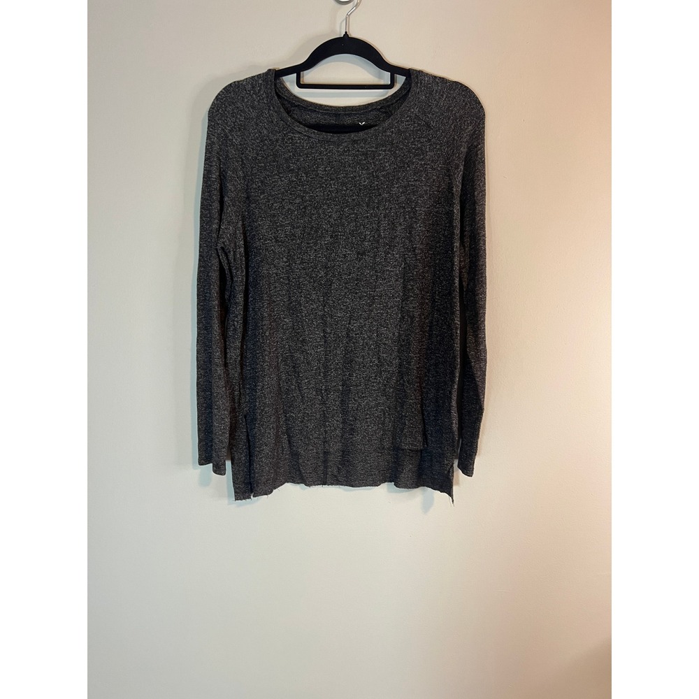 American Eagle Soft & Sexy Plush Long Sleeve Top Gray Marl Highβ Low Hem Small